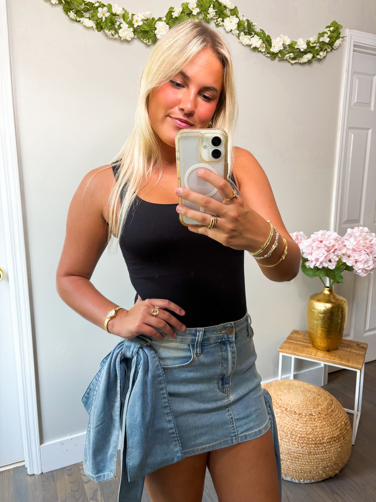 Kelsea Bow Denim Mini Skirt