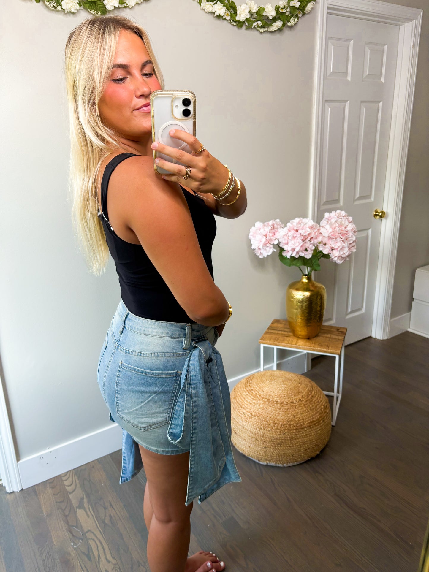 Kelsea Bow Denim Mini Skirt