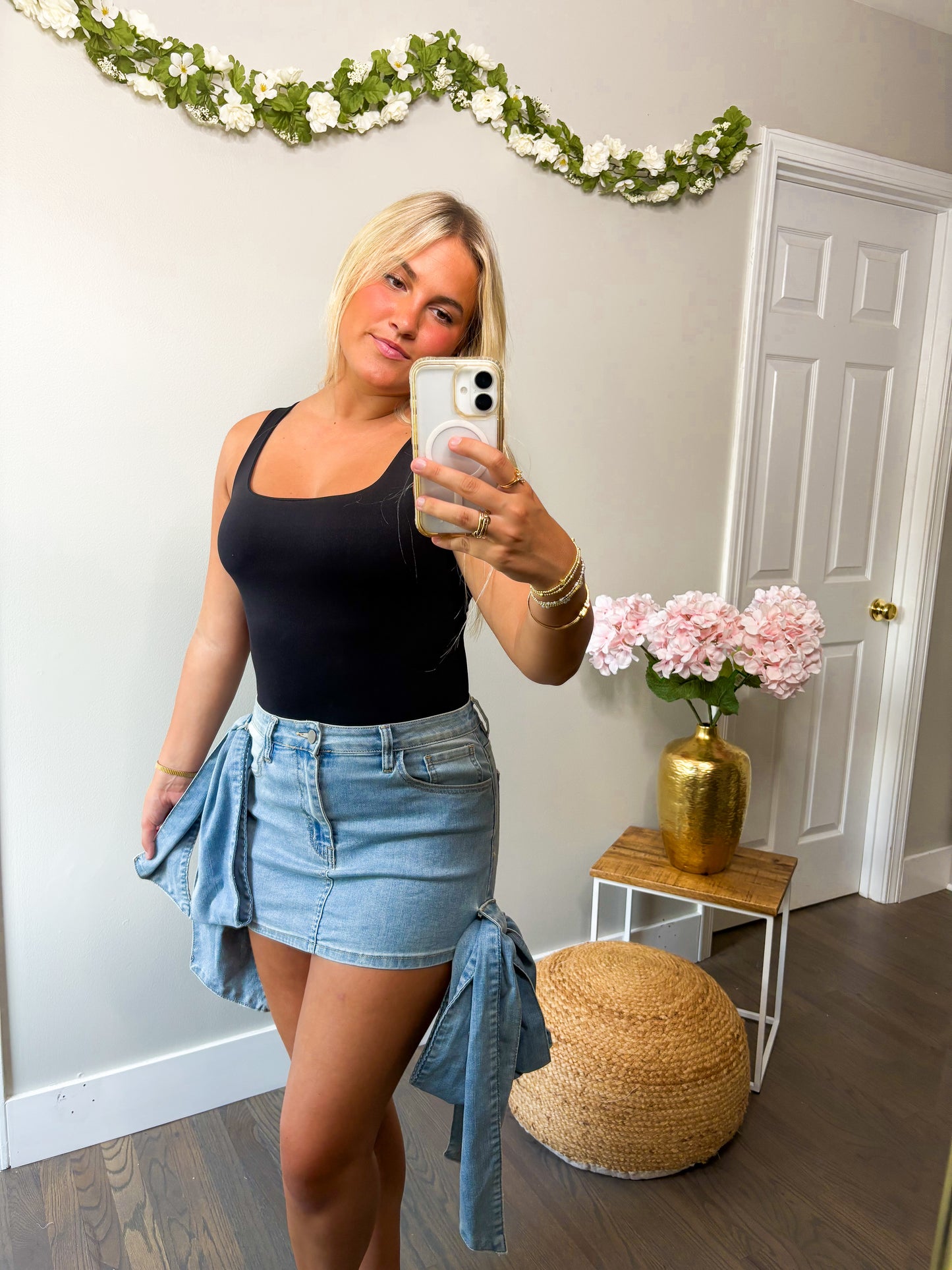 Kelsea Bow Denim Mini Skirt