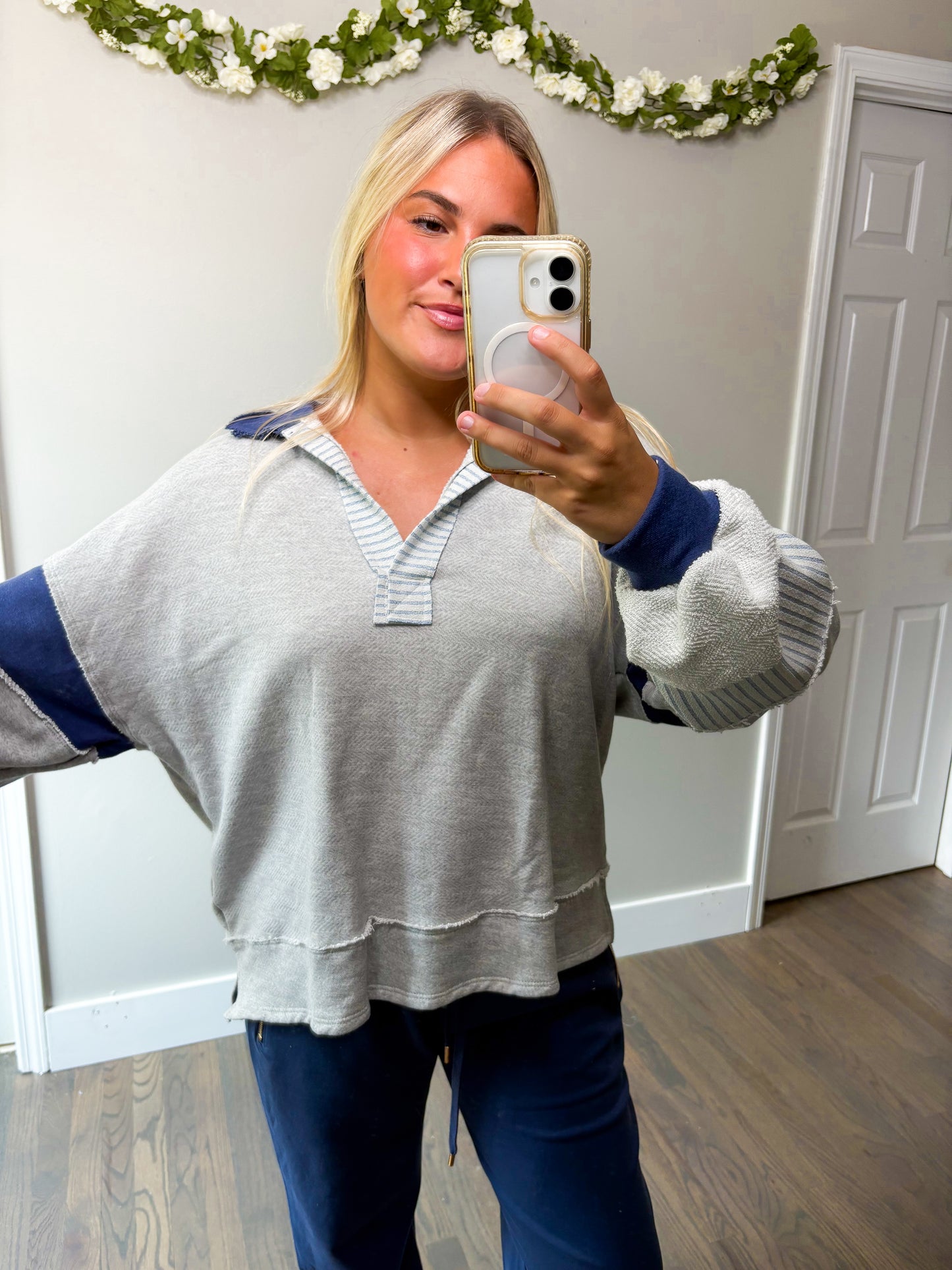Parker Color-Block Top - H. Grey/Navy