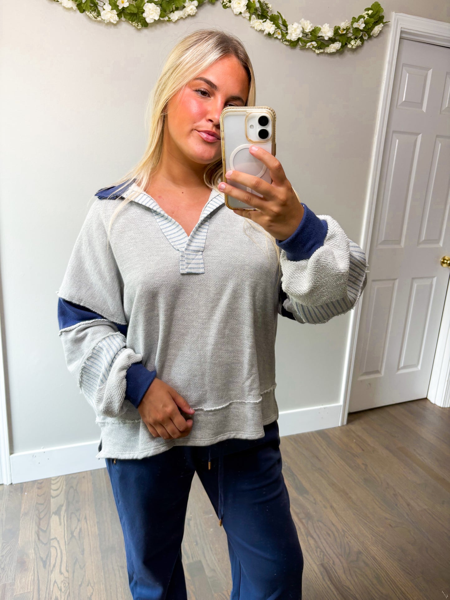 Parker Color-Block Top - H. Grey/Navy