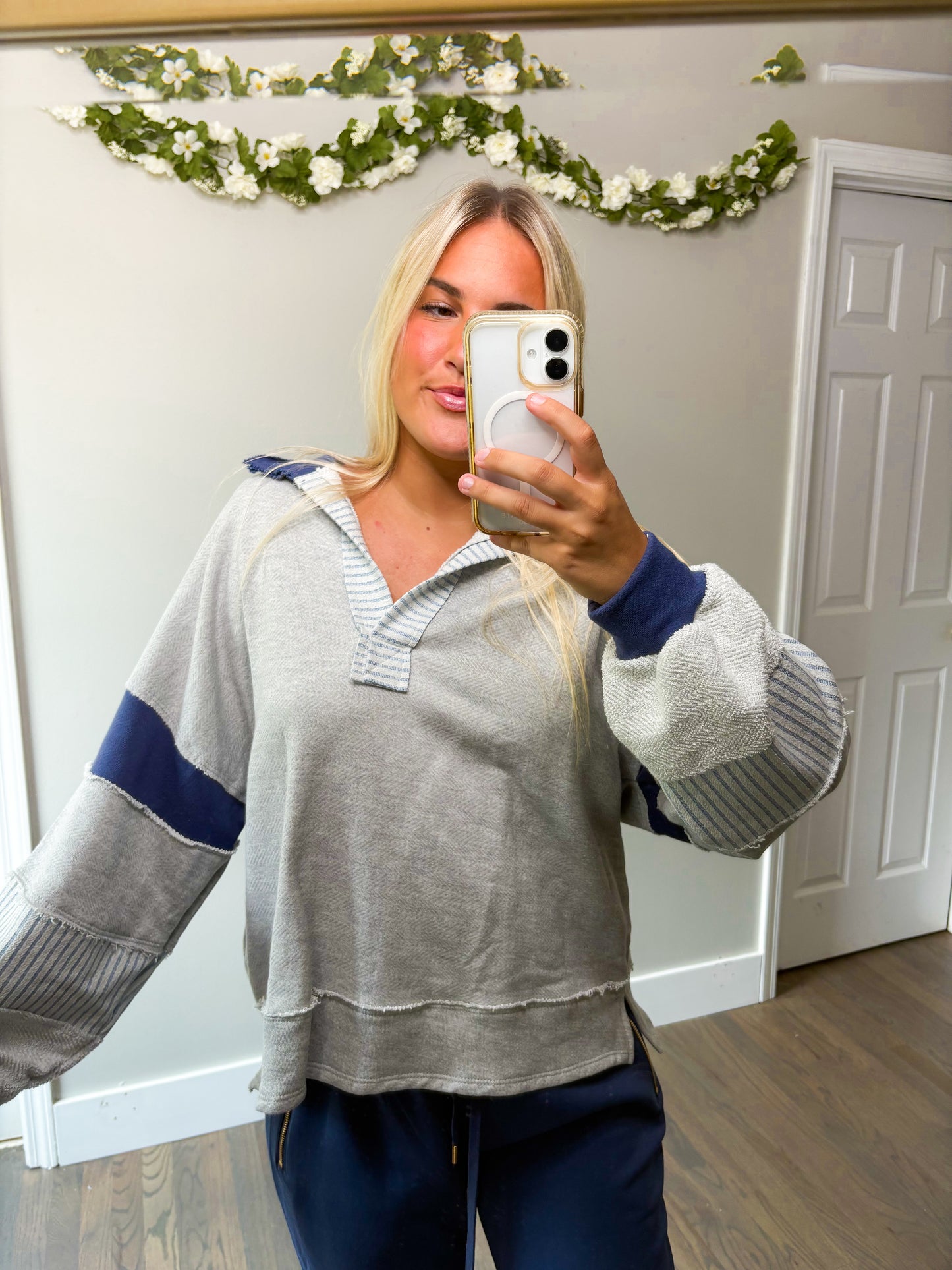 Parker Color-Block Top - H. Grey/Navy