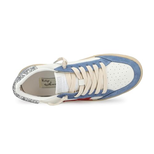 VINTAGE HAVANA Womens Denisse Glitter Lace Up Sneakers Shoes Casual - Blue, White