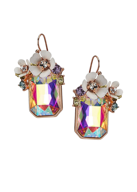 Betsey Johnson Flower Cluster Stone Drop Earrings