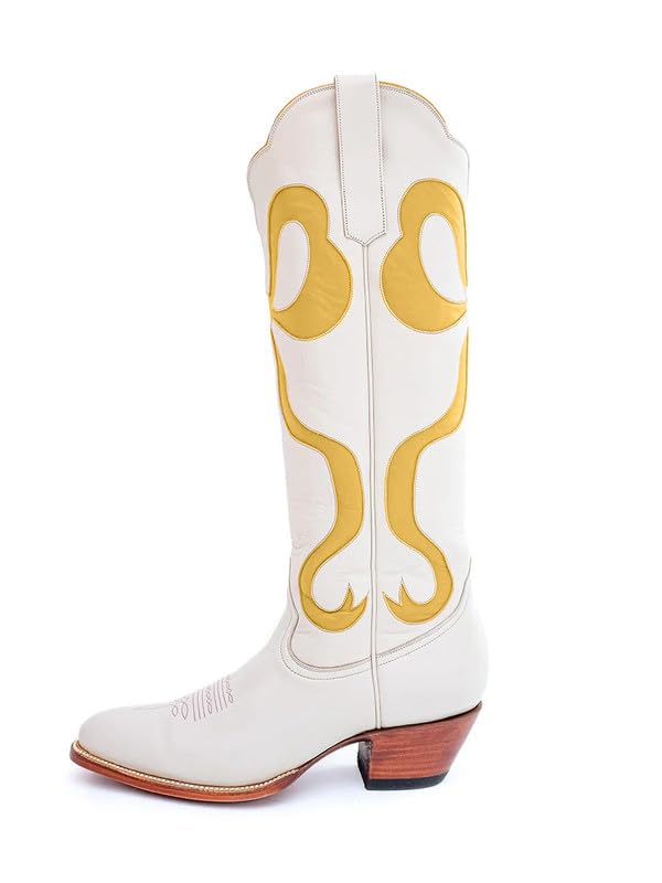 MissHeel Knee High Cowboy Boots Women White Cowboy Boots with Yellow Bows