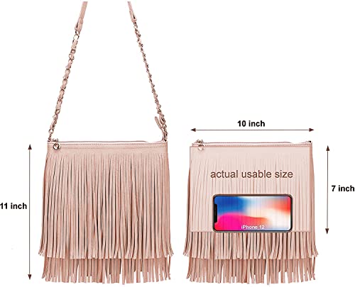 Solene Fringe Crossbody Shoulder Bag - Rose Pink