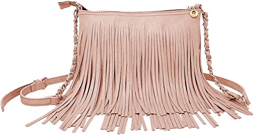 Solene Fringe Crossbody Shoulder Bag - Rose Pink