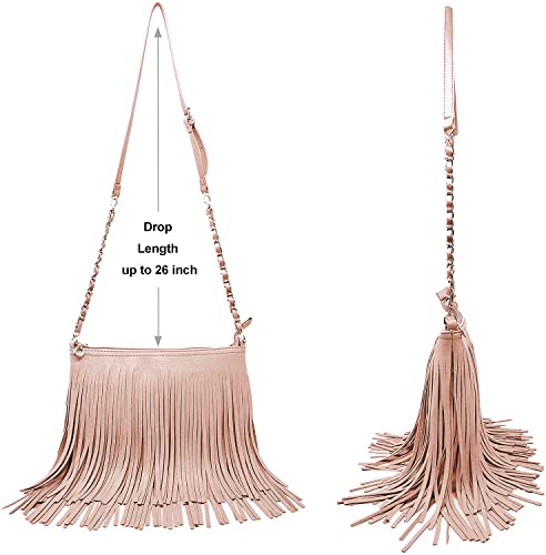 Solene Fringe Crossbody Shoulder Bag - Rose Pink