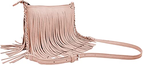 Solene Fringe Crossbody Shoulder Bag - Rose Pink