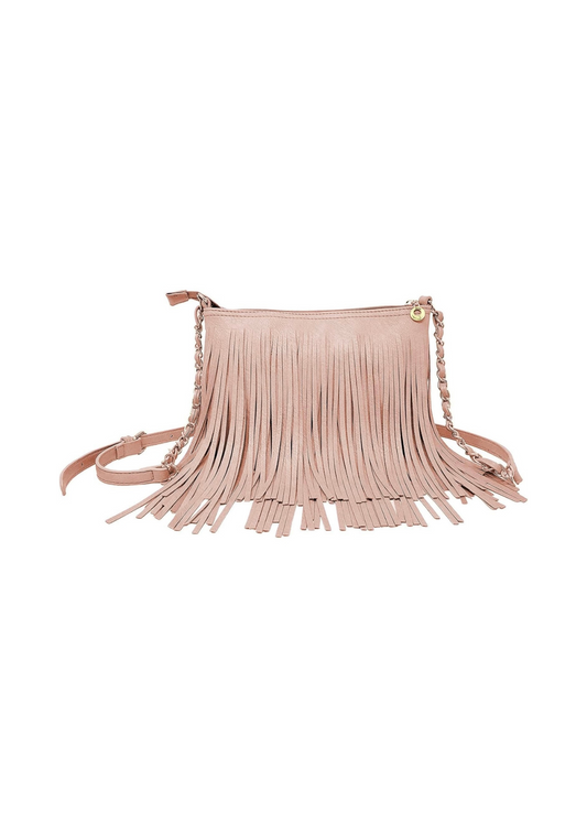 Solene Fringe Crossbody Shoulder Bag - Rose Pink