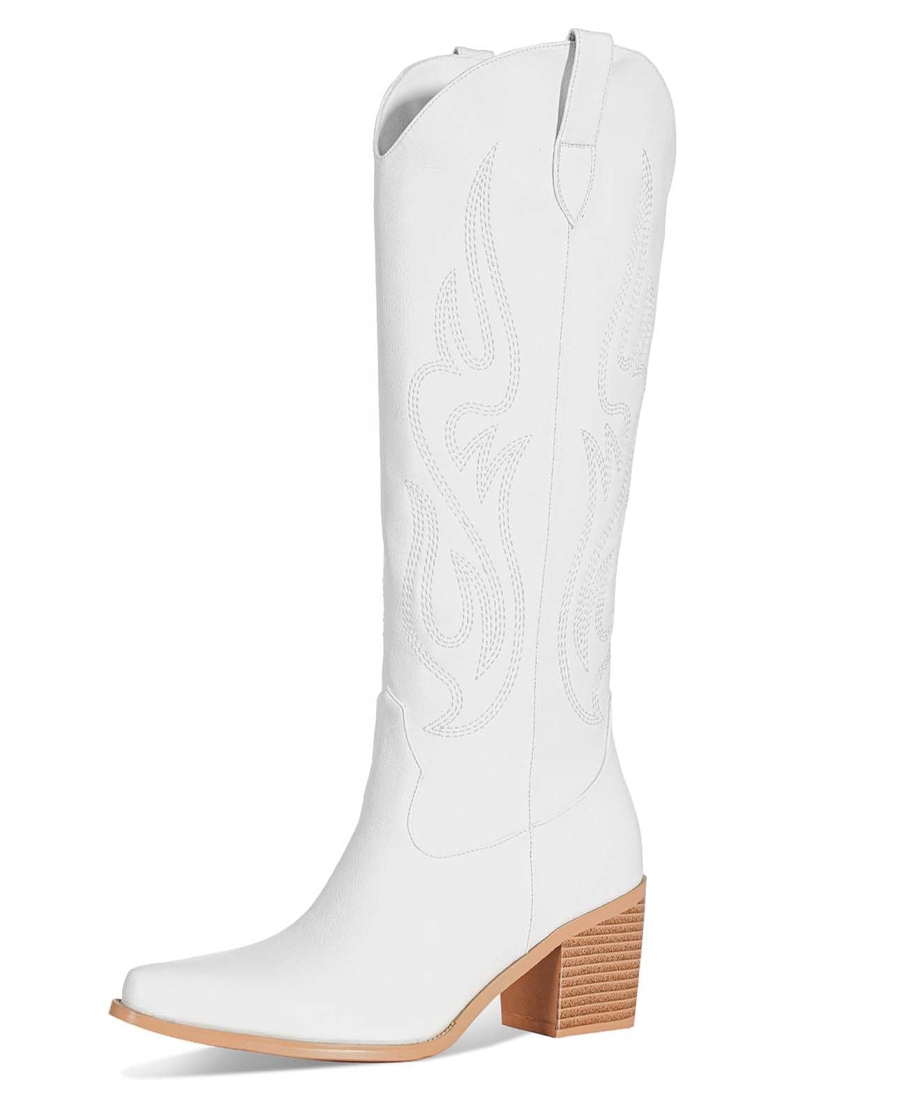 Pasuot White Cowboy Boots for Women