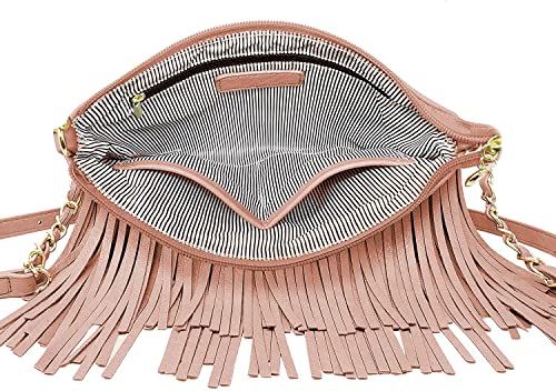 Solene Fringe Crossbody Shoulder Bag - Rose Pink