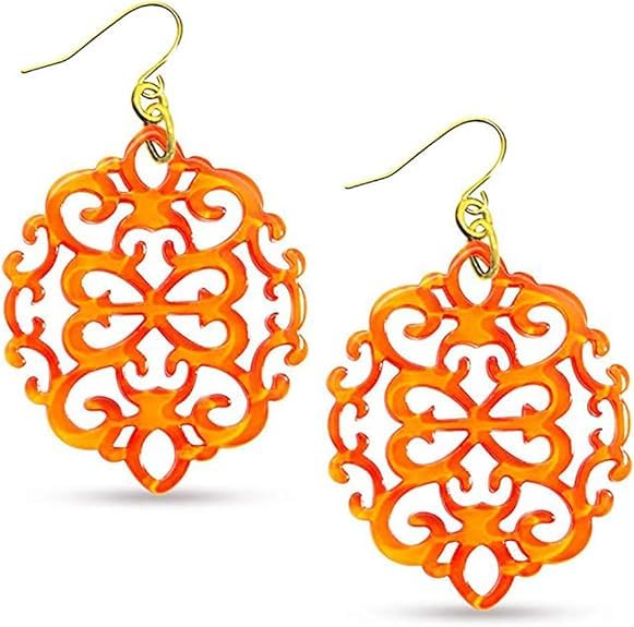 ZENZII Modern Damask Pattern Resin Earring Bright Orange