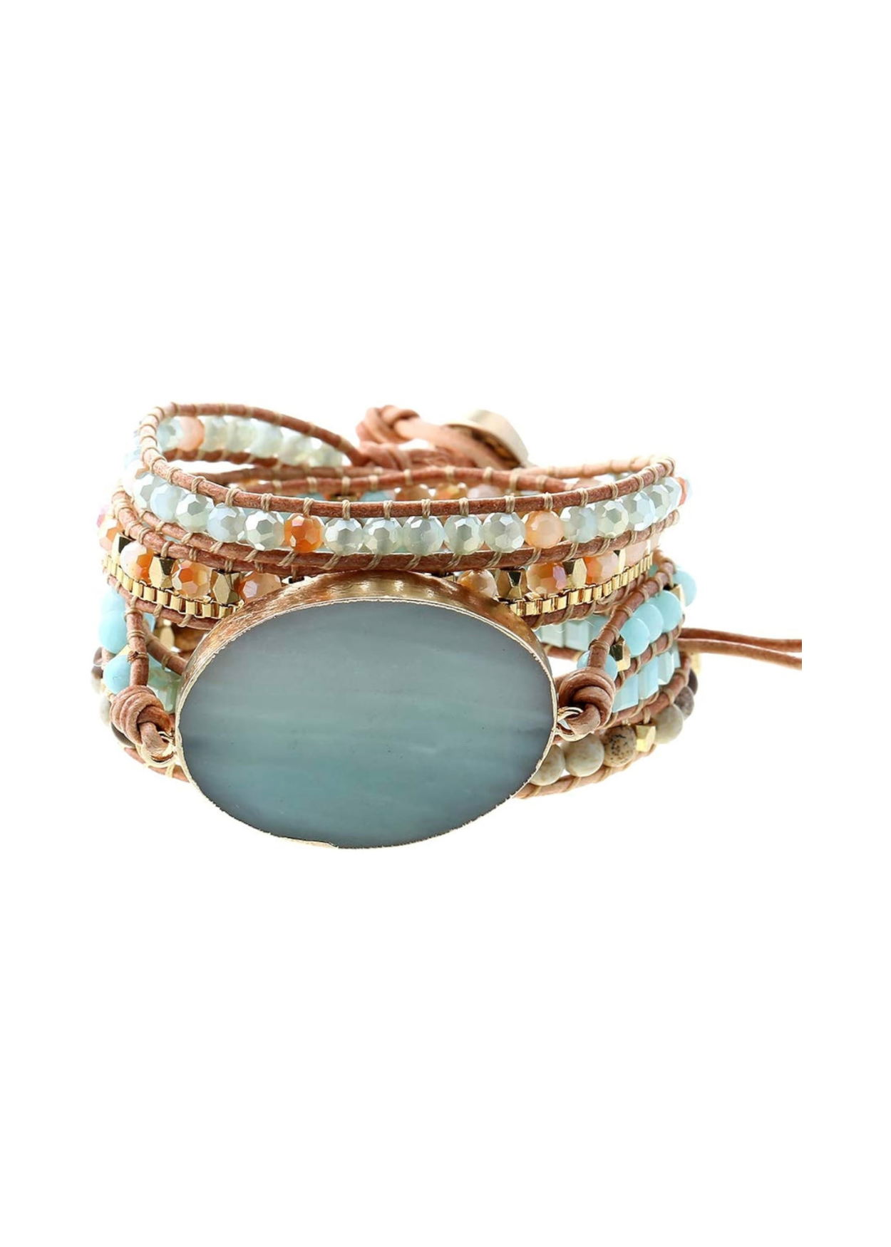 Plumiss Handmade Leather Wrap Natural Amazonite Bracelet