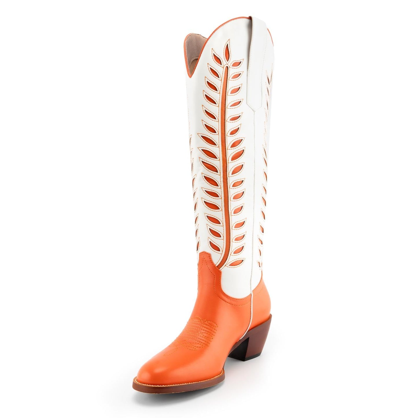 DREAMCIA Women's Knee High Boots Cowboy Boots for Women Orange