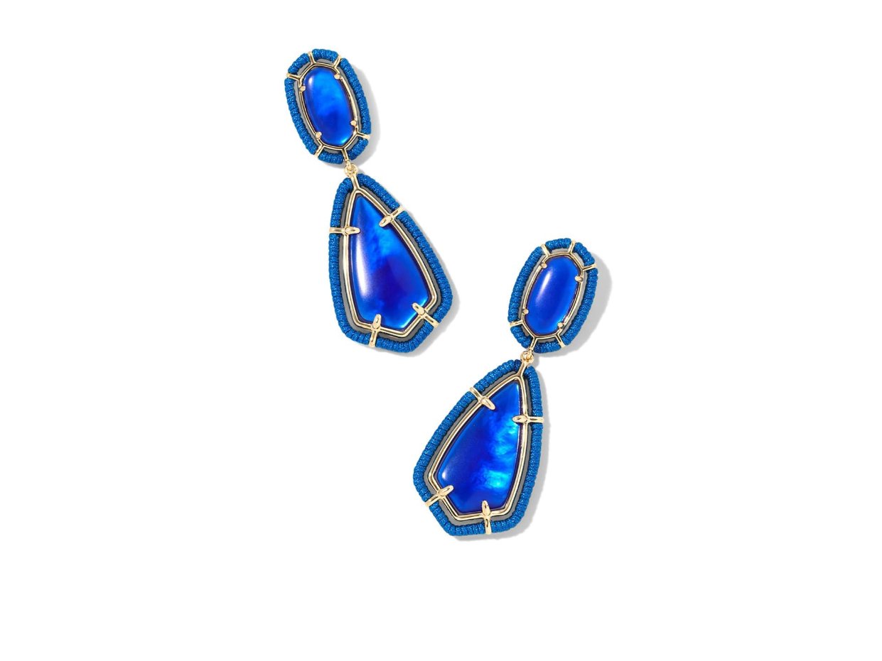 Kendra Scott Threaded Camry Statement Earrings Gold Cobalt Illusion