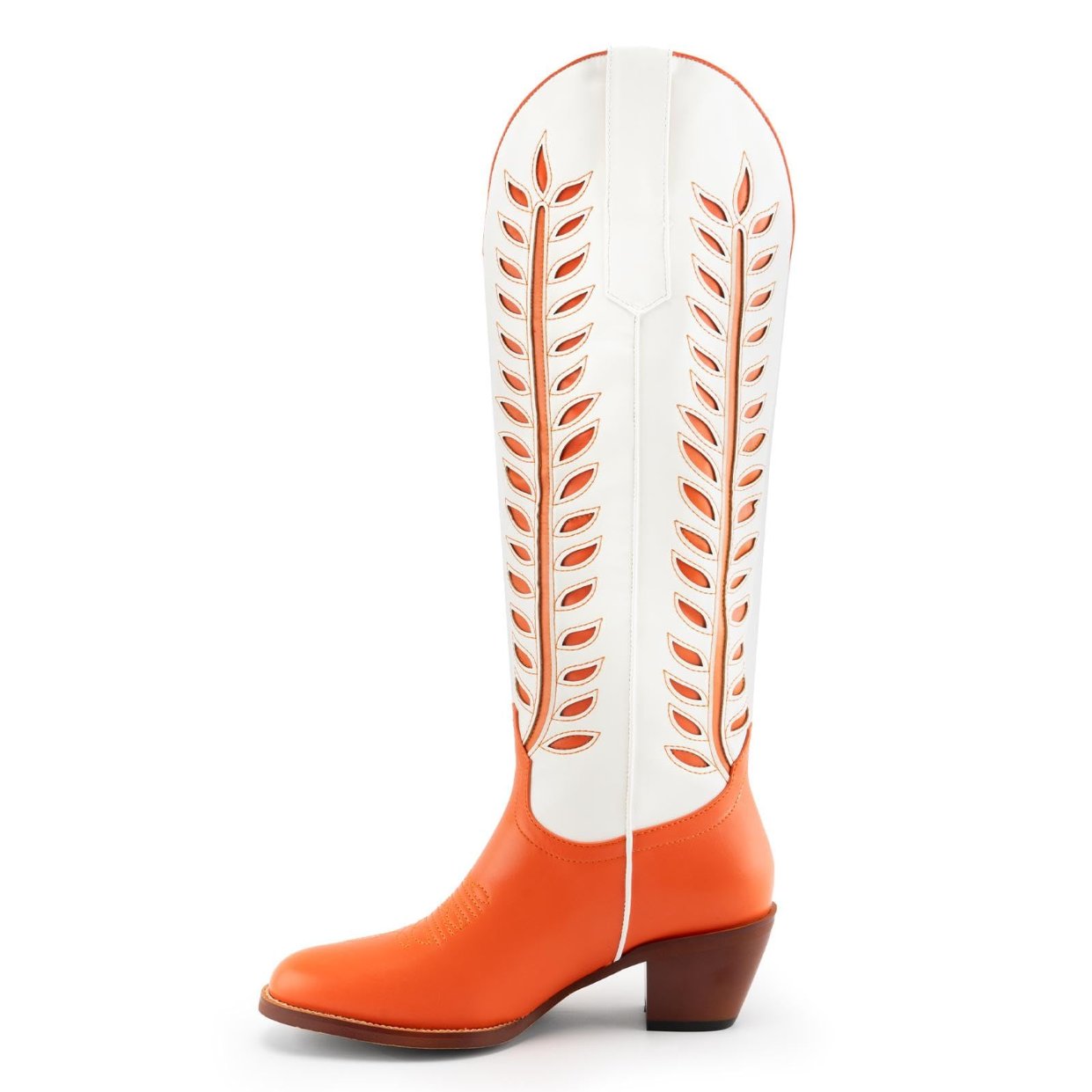 DREAMCIA Women's Knee High Boots Cowboy Boots for Women Orange