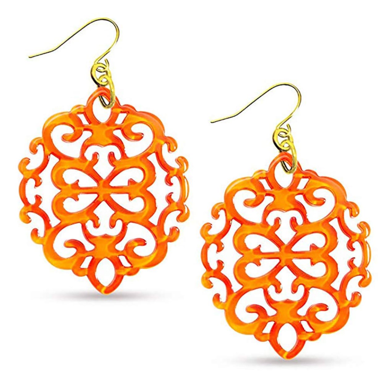 ZENZII Modern Damask Pattern Resin Earring Bright Orange