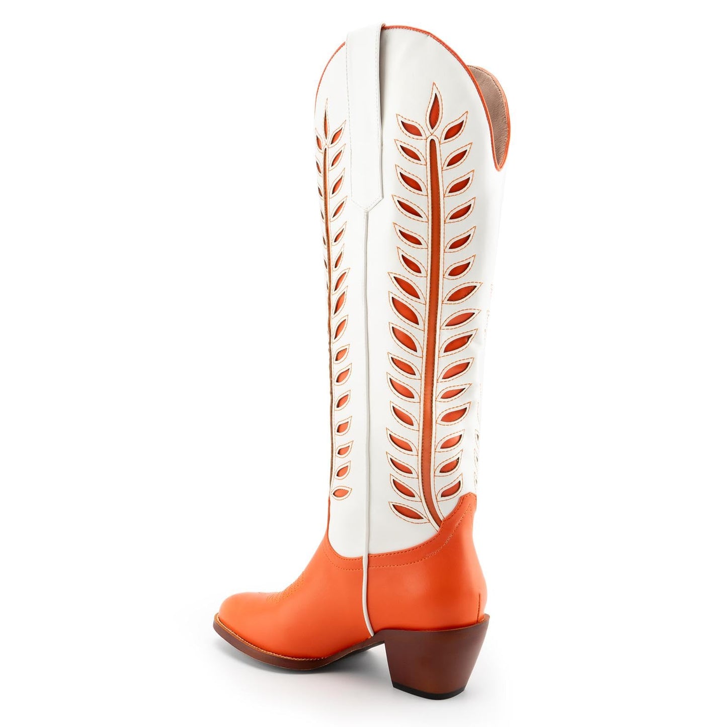 DREAMCIA Women's Knee High Boots Cowboy Boots for Women Orange