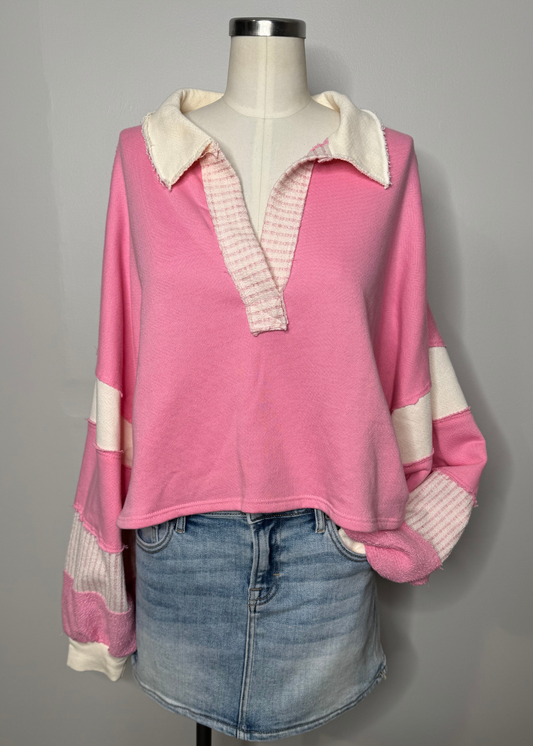 Lola Crop Top - Cream/Pink