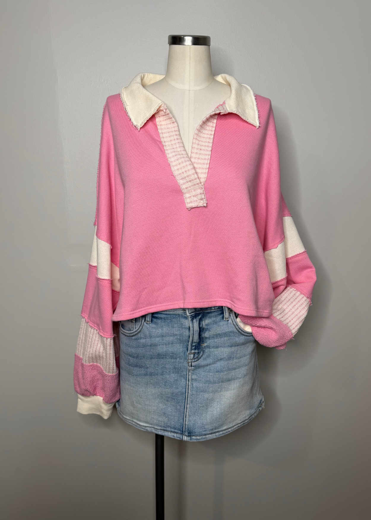 Lola Crop Top - Cream/Pink