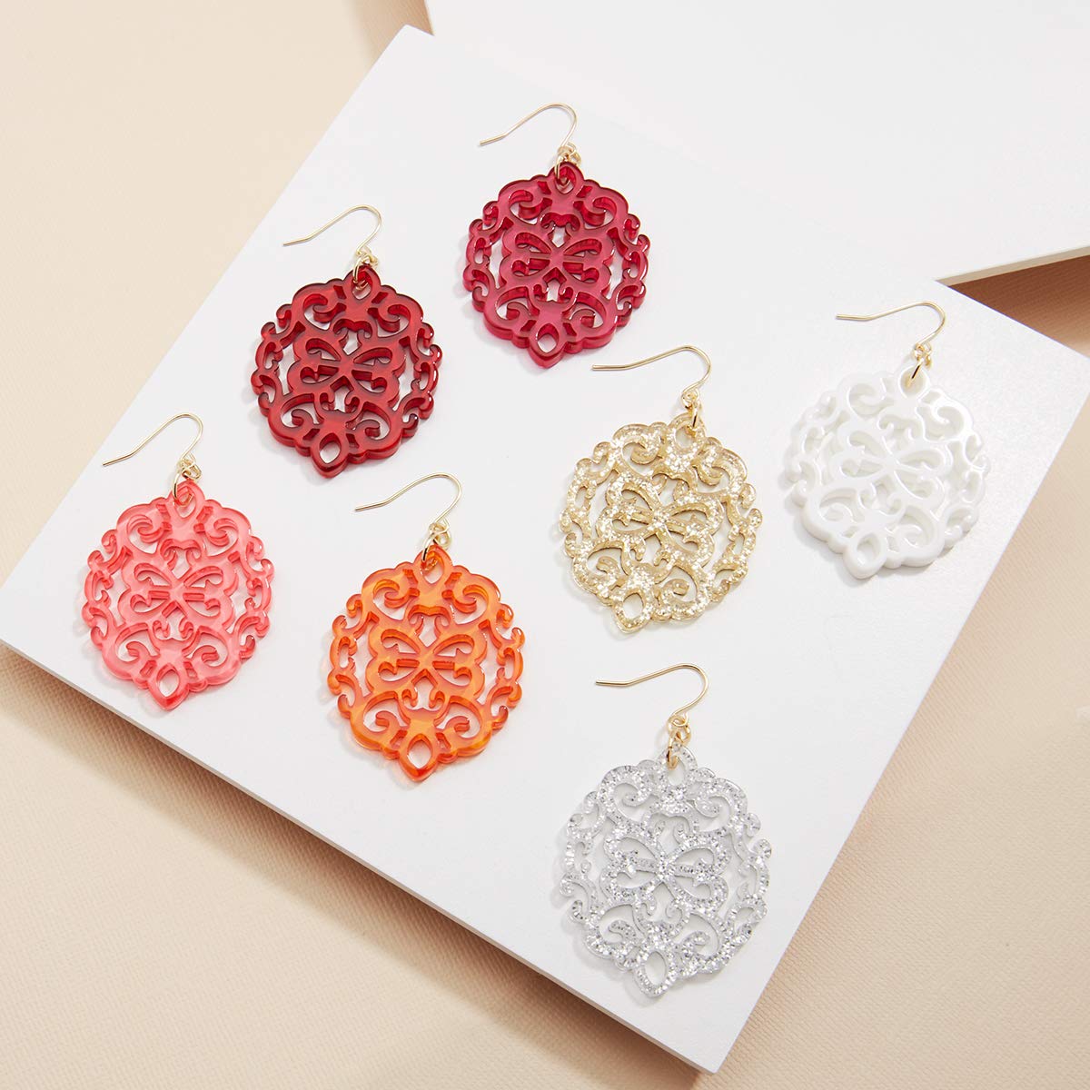 ZENZII Modern Damask Pattern Resin Earring Bright Orange