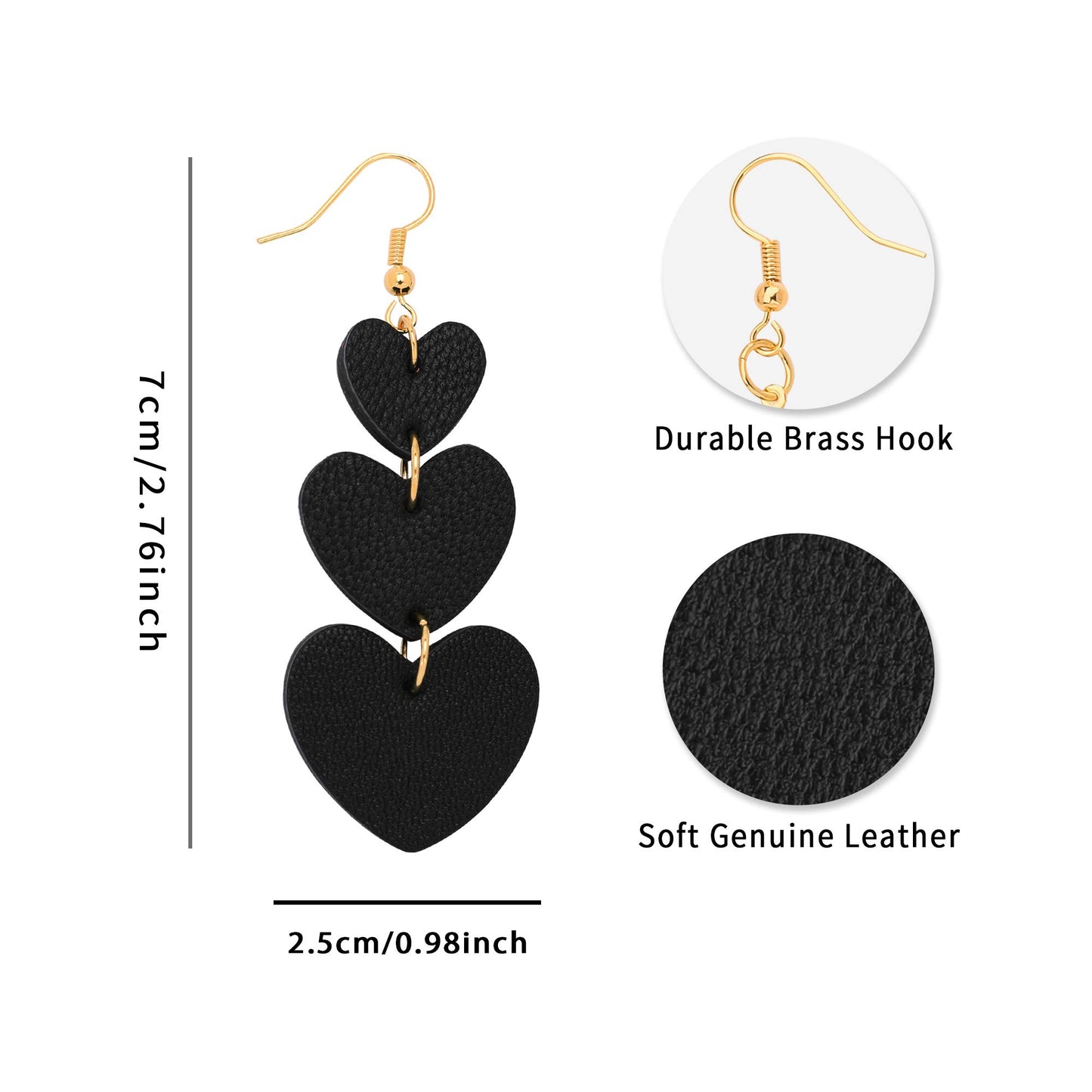 Jagucho Leather Earrings Dangle for Women Lightweight Heart Earrings Drop (Black 42)