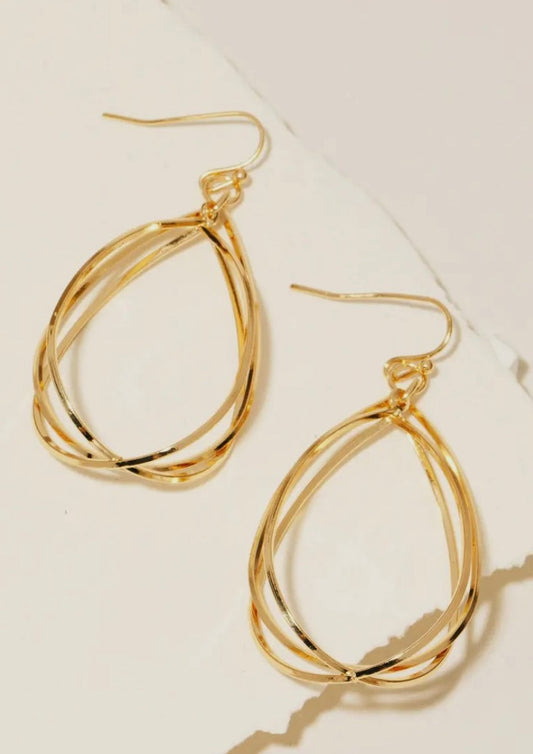 Layered Metallic Tear Dangle Earrings - Gold
