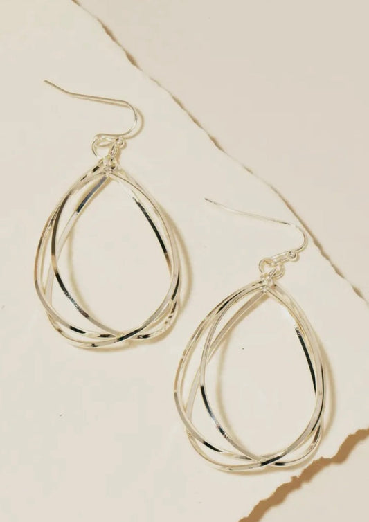 Layered Metallic Tear Dangle Earrings - Silver