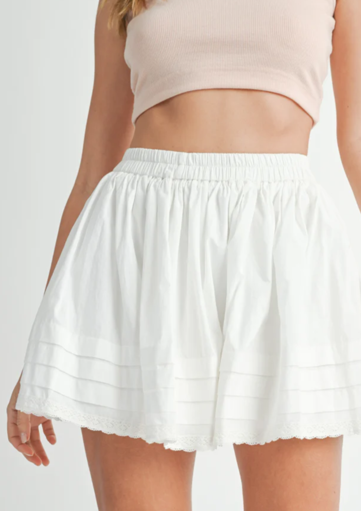 Pintucked and Lace Trim Mini Skirt