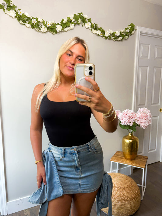 Kelsea Bow Denim Mini Skirt