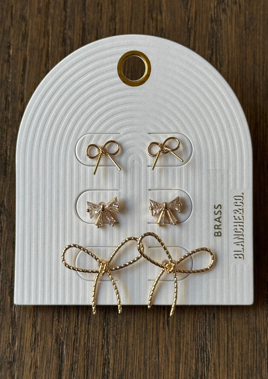 Bow Stud Earrings (3-pack) - Gold