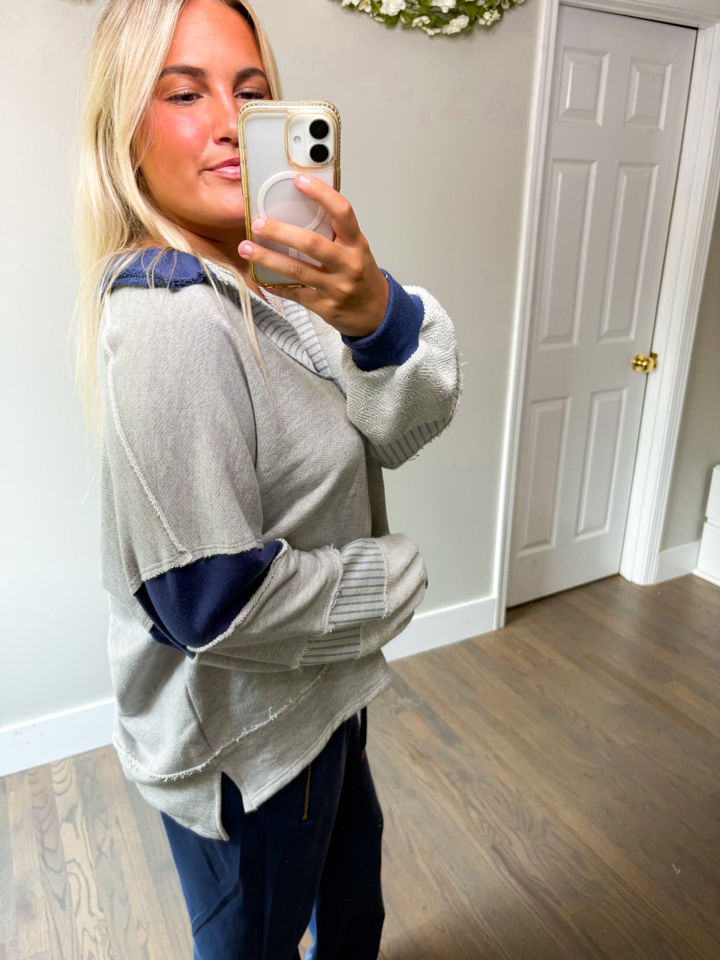 Parker Color-Block Top - H. Grey/Navy