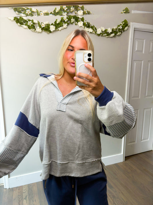 Parker Color-Block Top - H. Grey/Navy