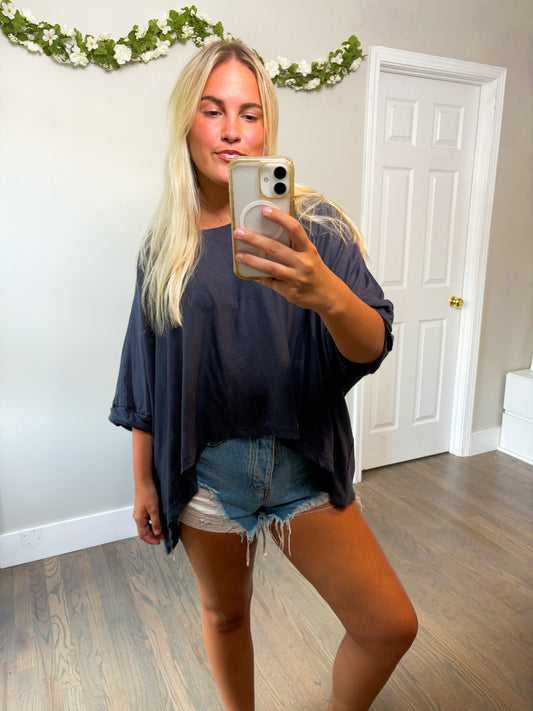 Livie Oversized Top - Navy