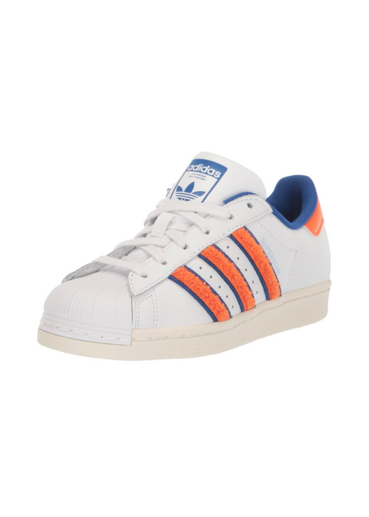 adidas Women's Superstar Sneaker, White/Orange/Team Royal Blue